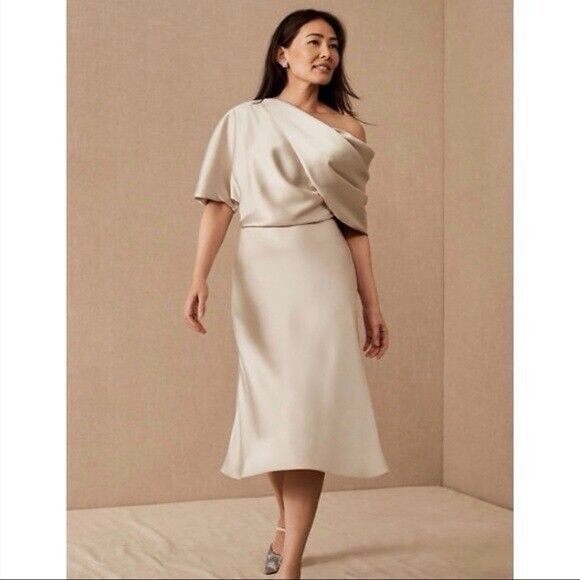 New Amsale One-Shoulder Sibyl Cocktail Midi Dress size 10